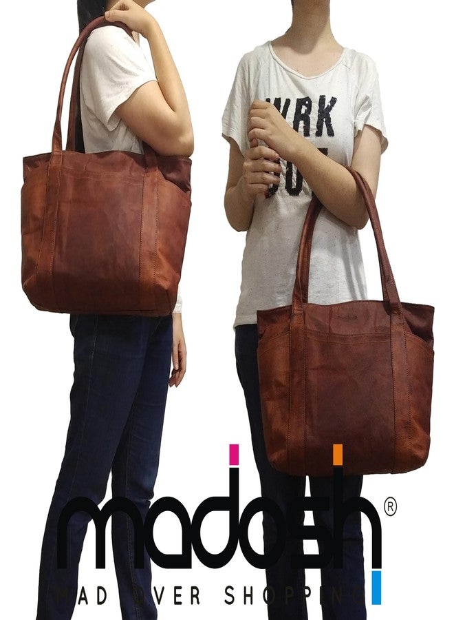 Madosh Vintage Style Tote - Genuine Leather Women’s Shoulder Handbag, Brown Shopper & Work Bag - Image 5